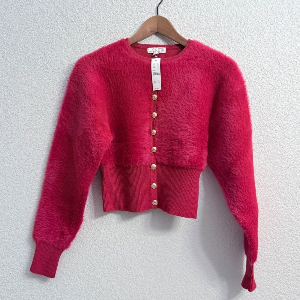 NWT J. Crew Sz XS Fitted-waist cardigan in fuzzy yarn - $178 - *fixed snag